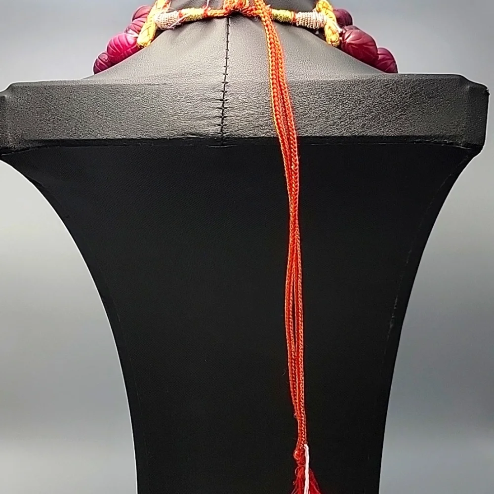 COLLOSAL 2065.00 CTS EARTH MINED 3 LINE RED RUBY CARVED BEADS BEADED UV NECKLACE